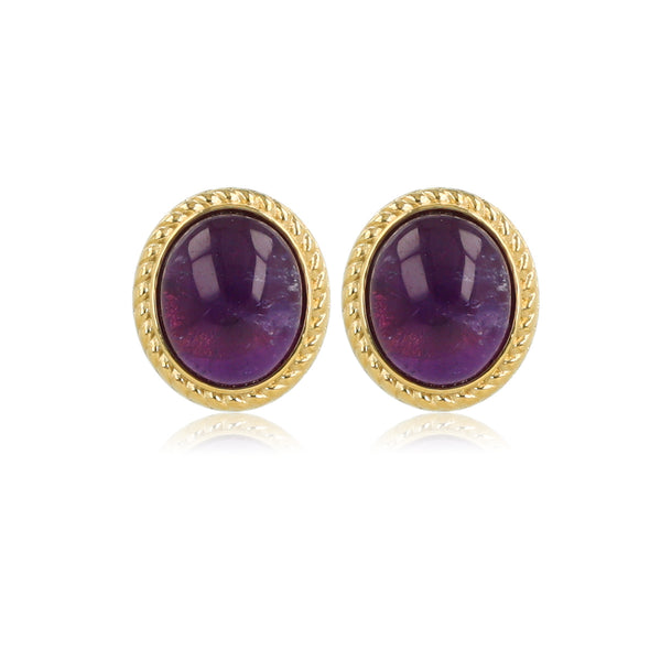 Gouden Vintage Oorbellen met Amethyst Edelsteen