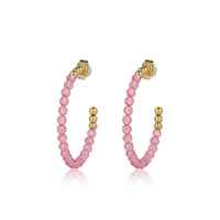 Radiant Golden Hoops with Fuchsia Glass Stones