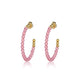 Radiant Golden Hoops with Fuchsia Glass Stones
