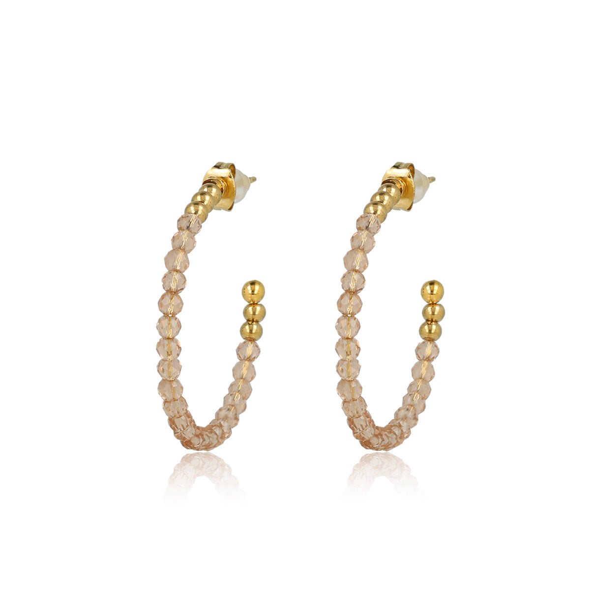 Stralende Gouden Oorringen met Roze Glasstenen - My Bendel