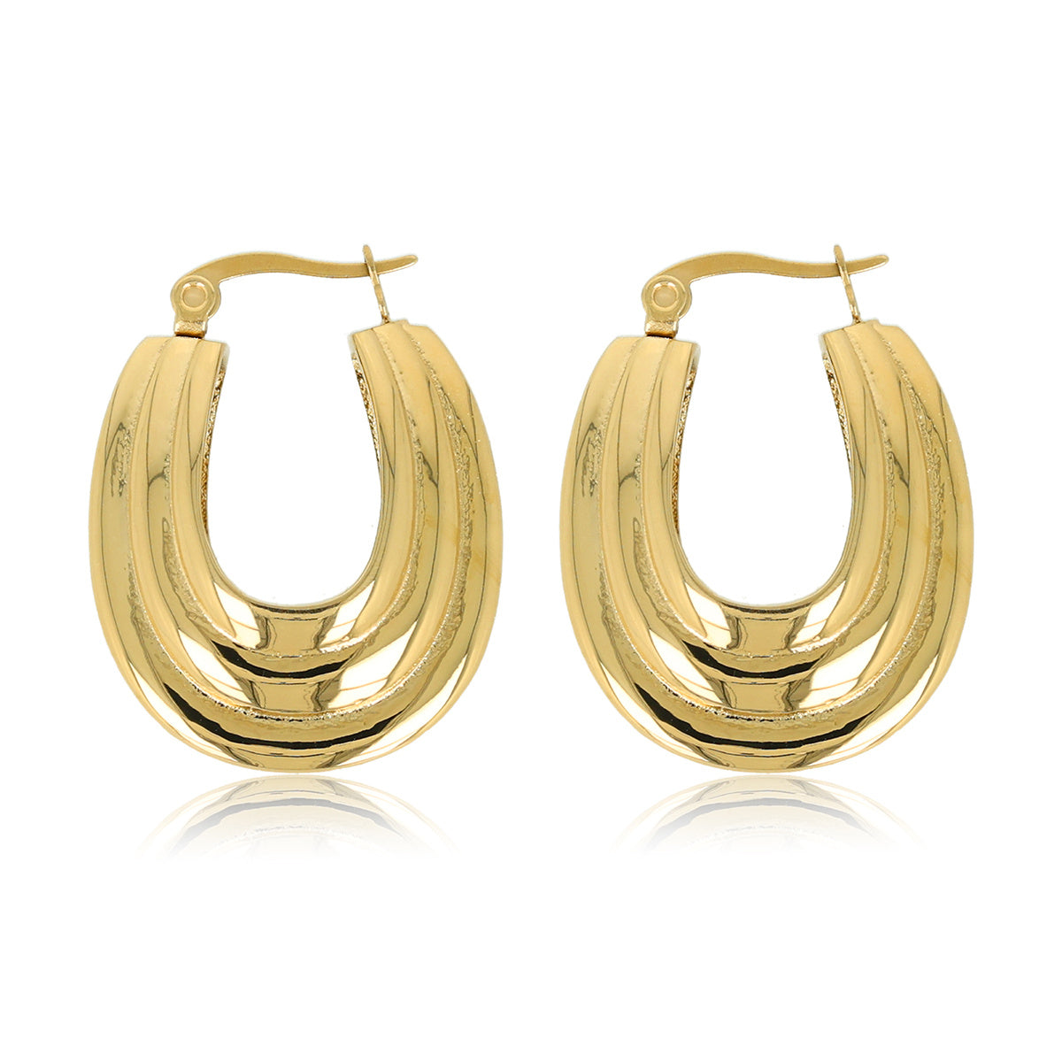 Golden Oval Ribbed Earrings - Playful Elegance 25mm