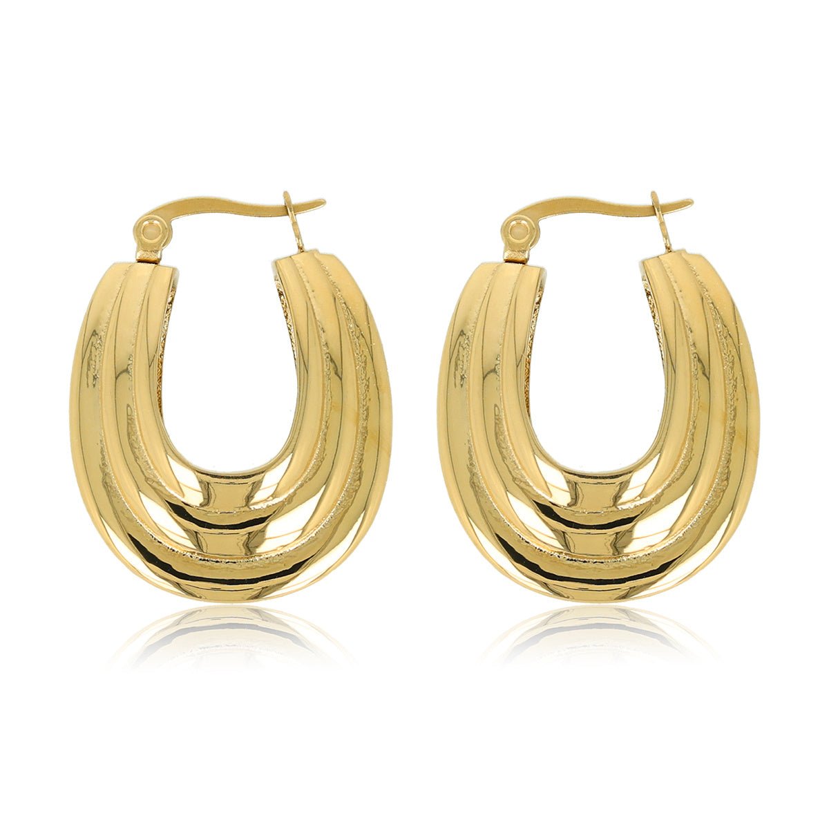 Gouden Ovale Ribbel Oorbellen - Speelse Elegantie 25mm - My Bendel
