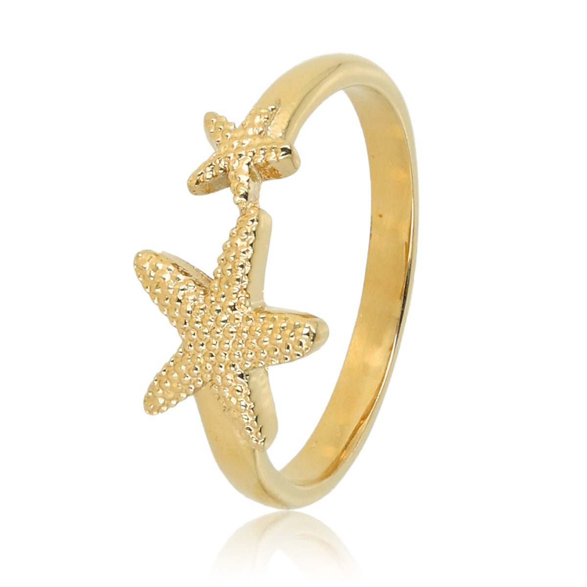 Gouden ring - twee gouden zeesterren - zomerse look - My Bendel