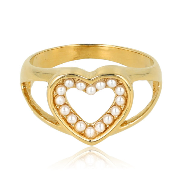 Gouden hartenring met parels - Elegant en sprankelend ontwerp