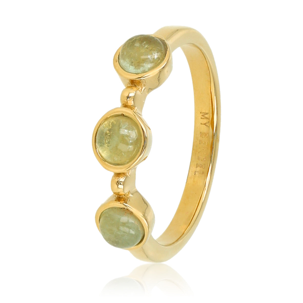 Gold ring - three Green Fluorite gemstones