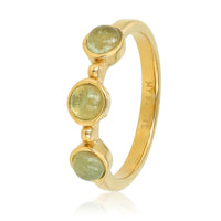 Gold ring - three Green Fluorite gemstones