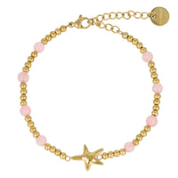 Golden Starfish Bracelet with Rose Quartz Gemstones