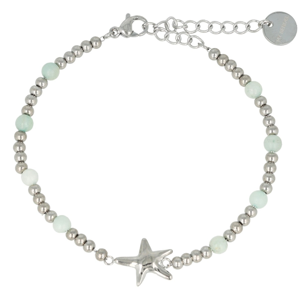 Silbernes Armband mit Seestern und Amazonit-Edelsteinen