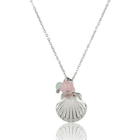 Silberne Kette mit Muschel, Rosenquarz & Fluorit Edelsteinen