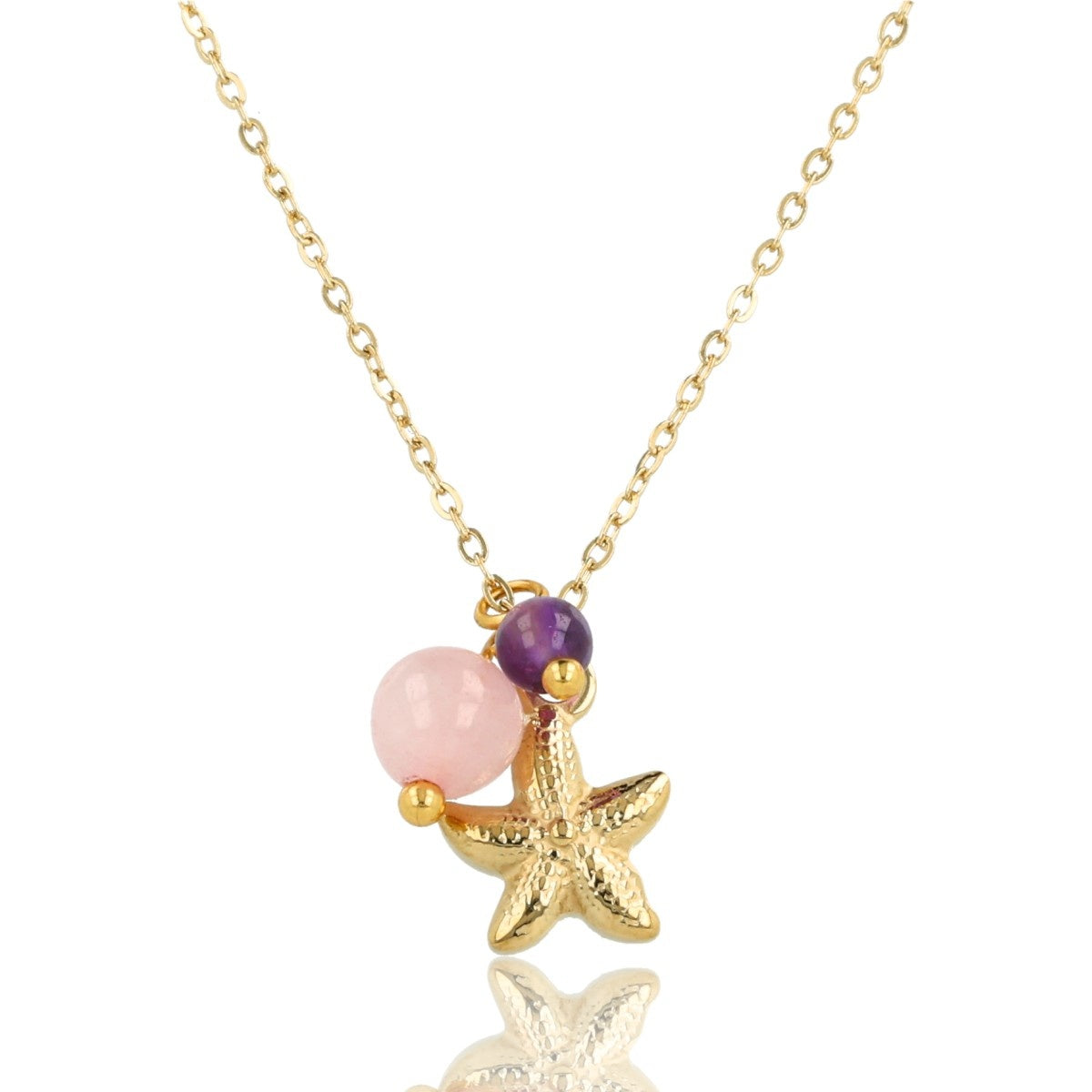 Gouden ketting met zeester en kleurrijke glasstenen