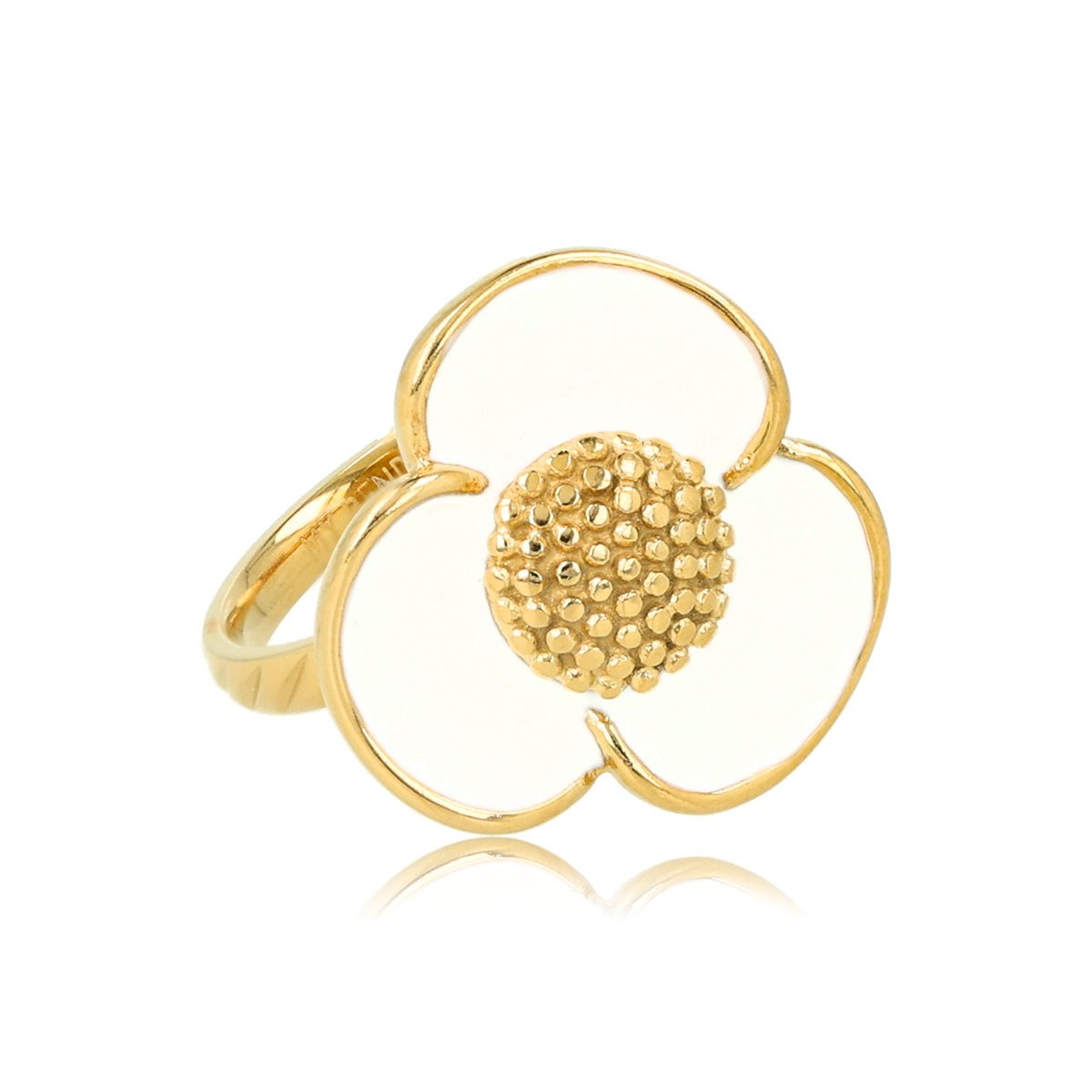 Gouden bloem ring - wit epoxy - speelse stijlvolle touch - My Bendel