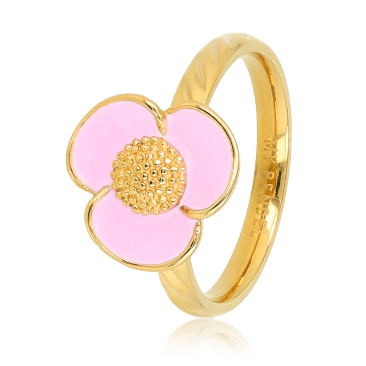 Gouden bloem ring - lila epoxy details - romantisch & speels - My Bendel