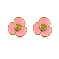 Pink Epoxy Flower Stud Earring in Gold