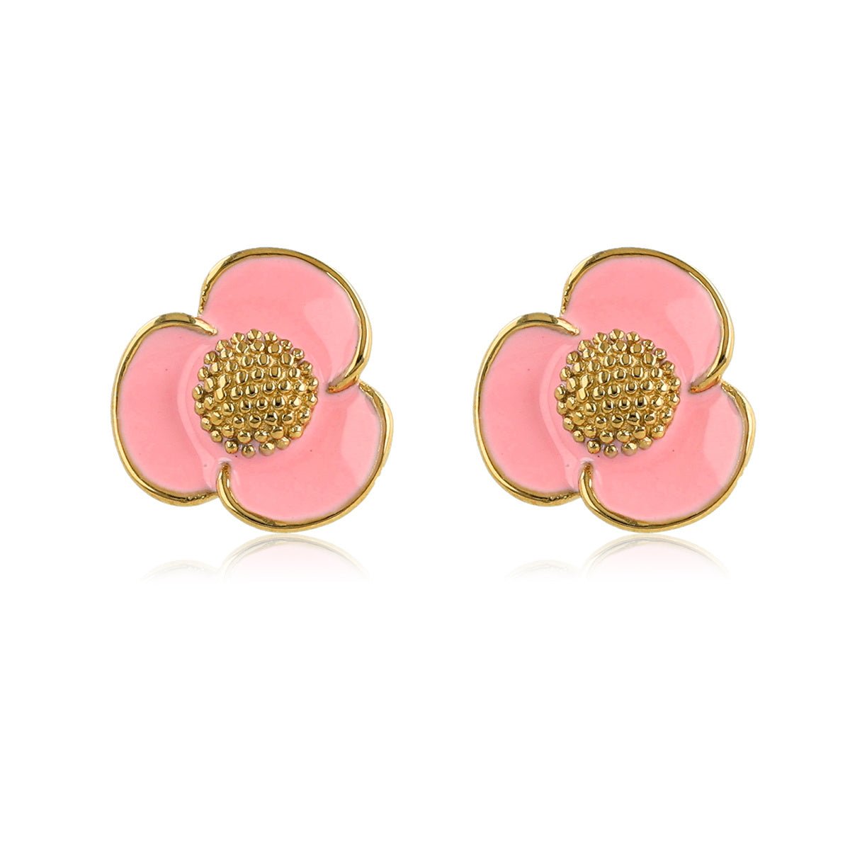 Roze Epoxy Bloem Oorsteker in Goud - My Bendel