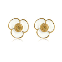 Radiant Golden Ear Stud with White Epoxy Flower Detail