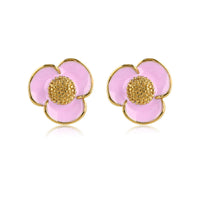 Purple Epoxy Flower Earrings: Gold - Nickel-free