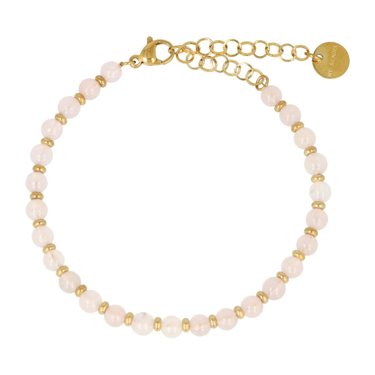 Gouden Armband met Rose Quartz Kralen - Verstelbaar - My Bendel
