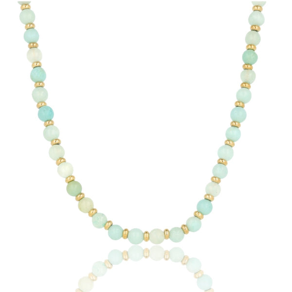 Gouden Lange Ketting met Amazonite Kralen