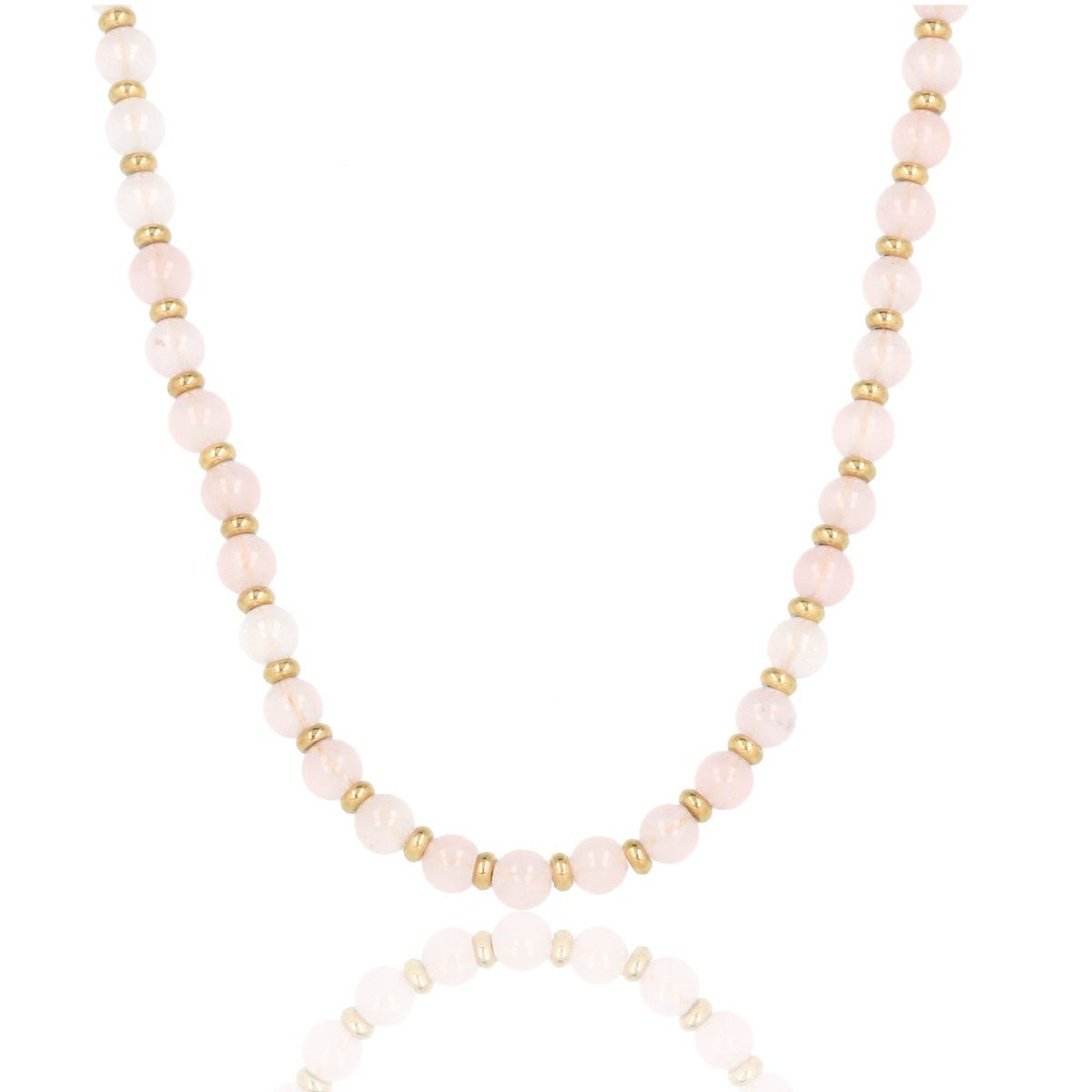 Gouden Ketting met Rose Quartz Kralen - My Bendel