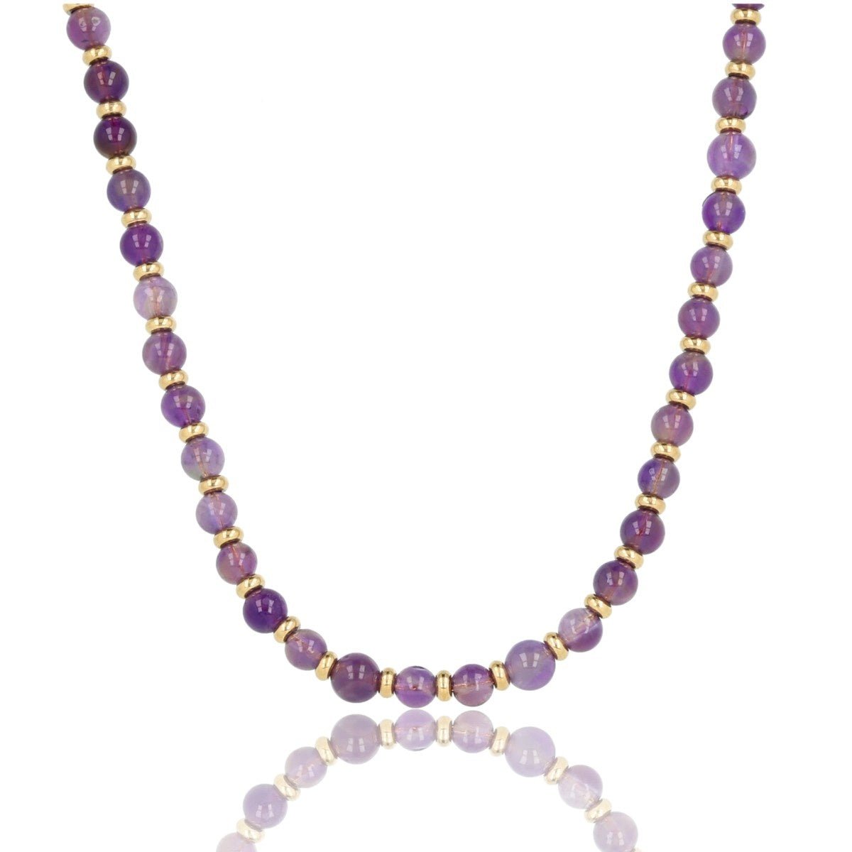 Gouden Lange Ketting met Amethyst Kralen - My Bendel