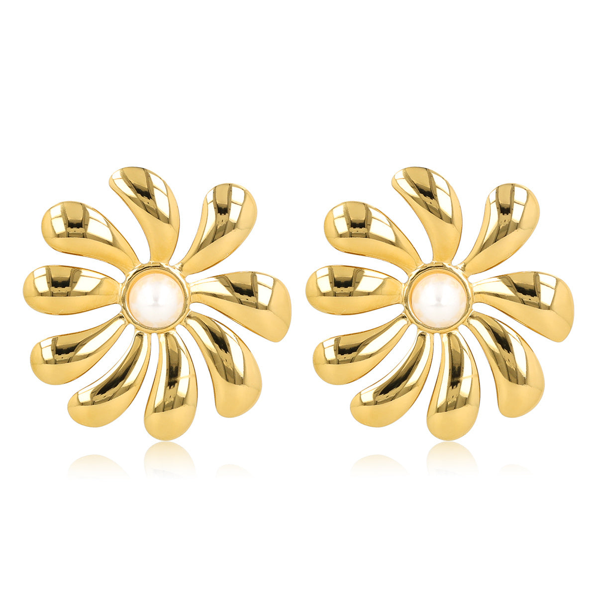 Radiant Golden Flower Earring with Pearl