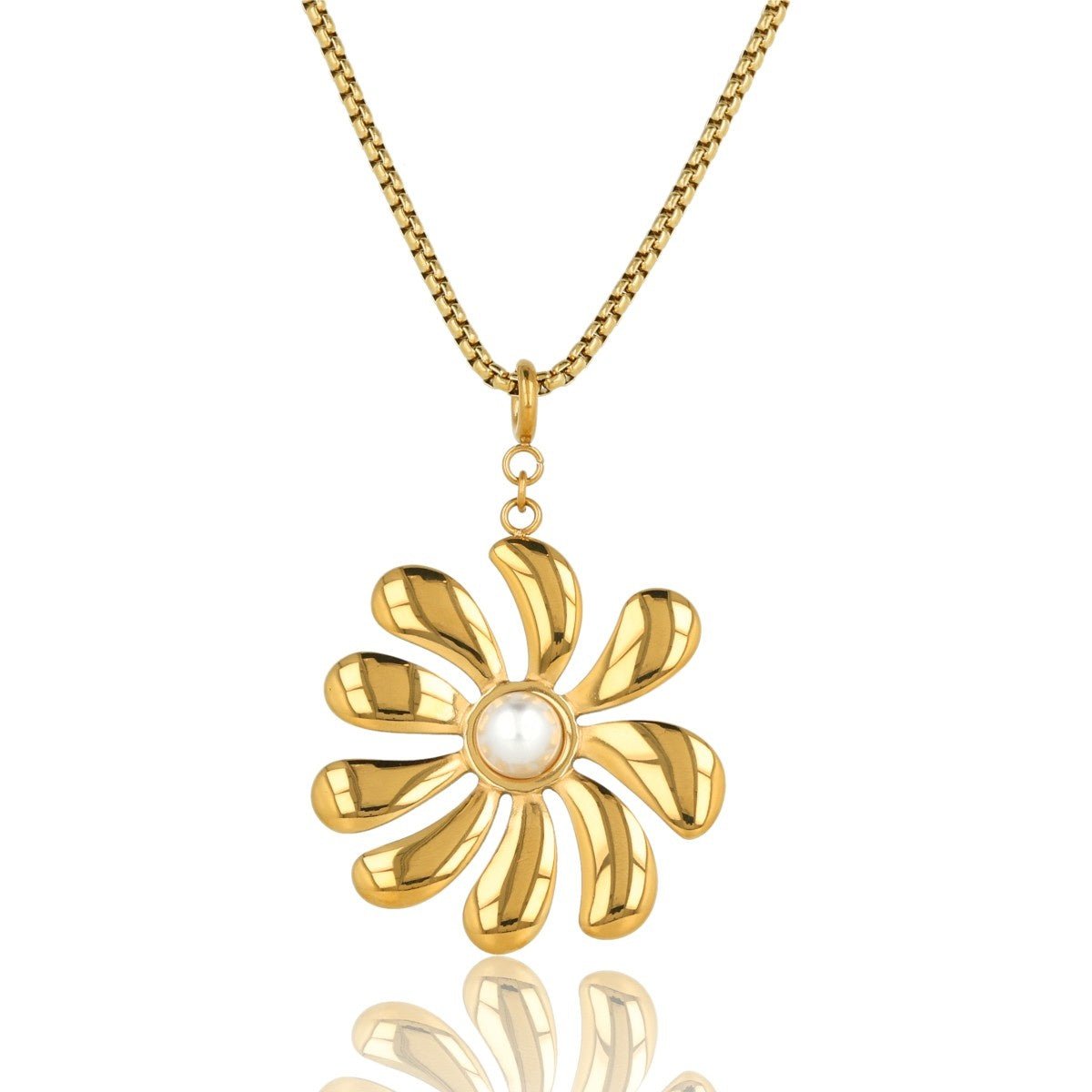 Gouden Ketting met Bloem Hanger en Witte Parel 47cm - My Bendel