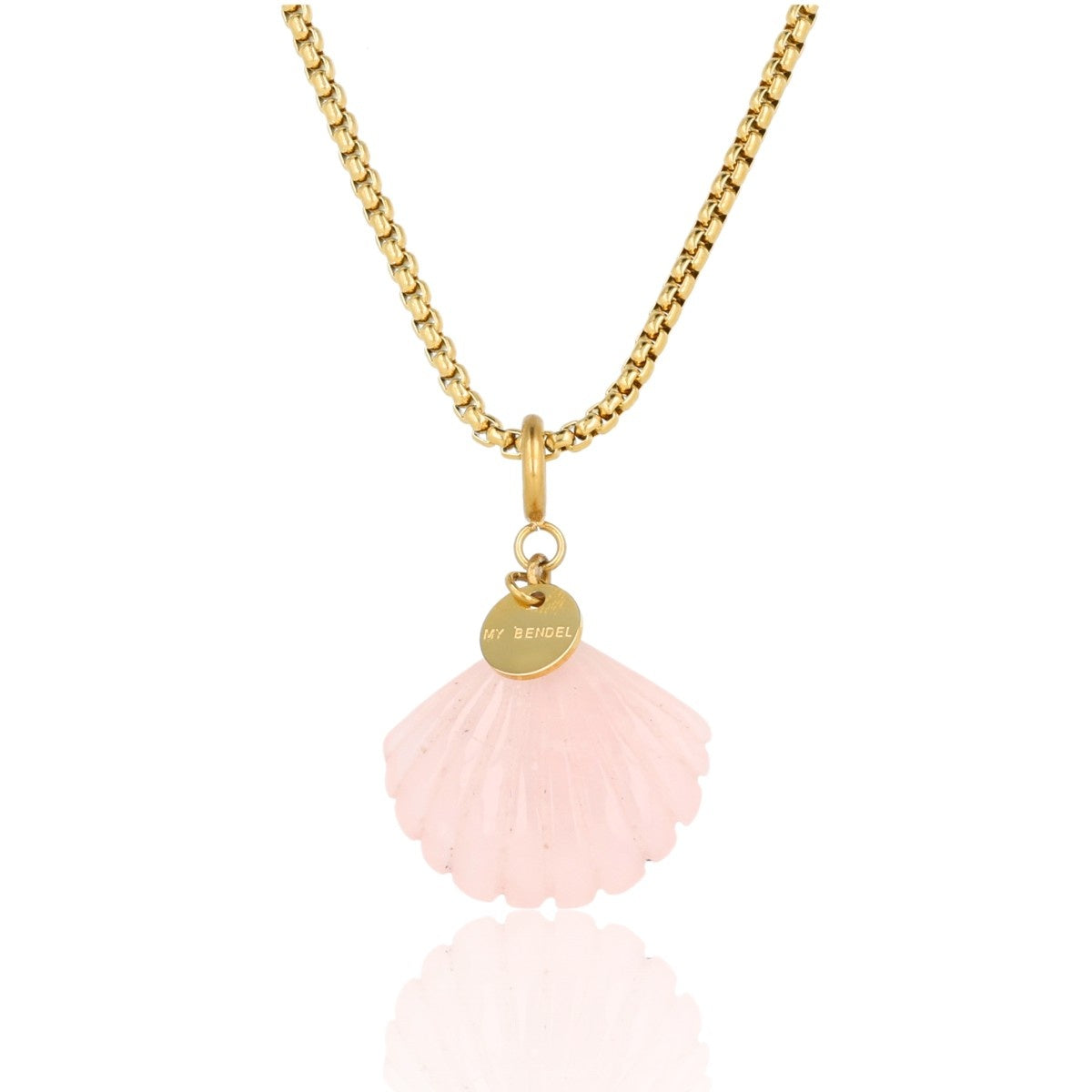 Gouden Box Halskette mit Rosenquarz Muschel - Sommerliche Halskette