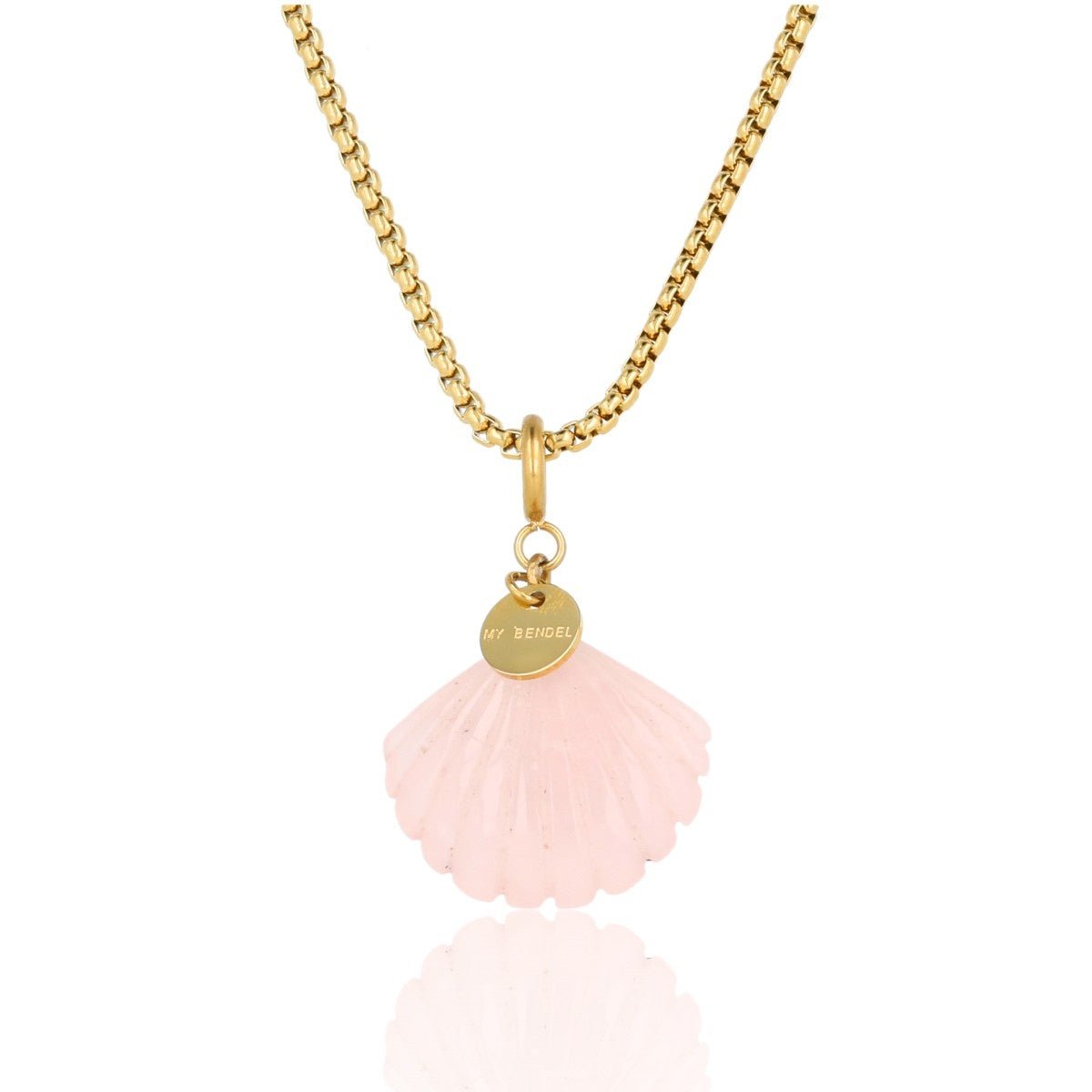 Gouden Box ketting met Rose Quartz Schelp - Zomerse Ketting - My Bendel