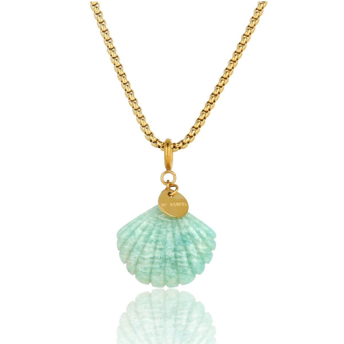 Gouden Box ketting met Amazonite Schelp - Zomerse Ketting - My Bendel