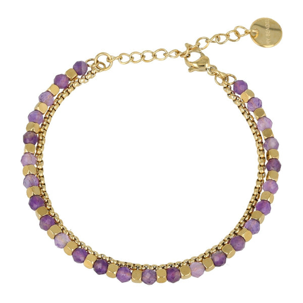 Gouden Armband met Paarse Glasstenen kralen