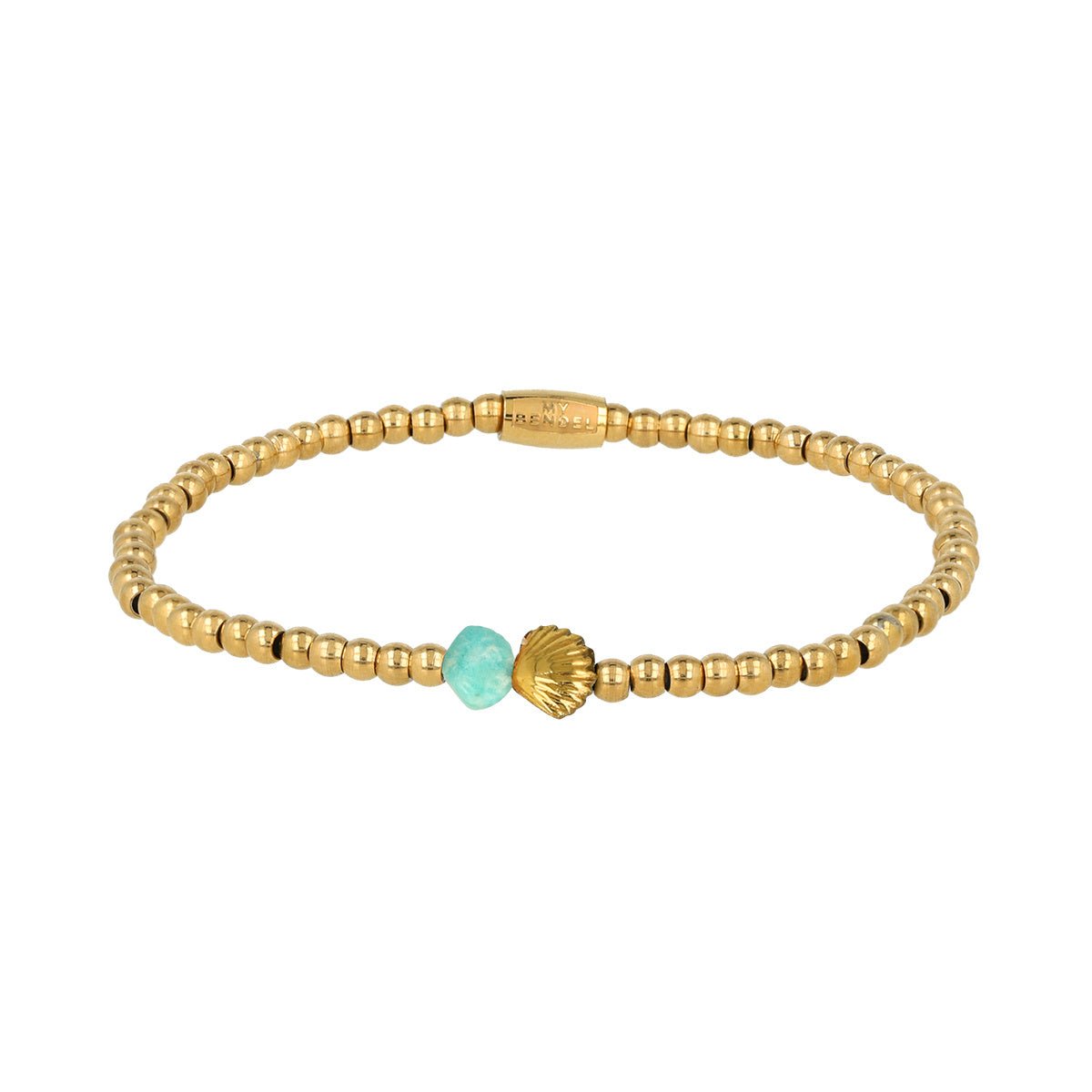 Amazonite Schelp Armband met Gouden Kralen - My Bendel