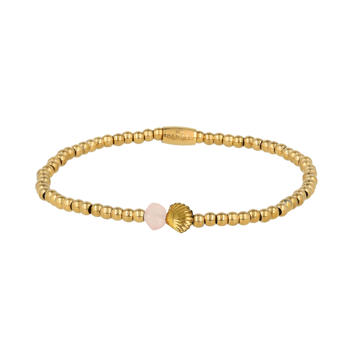 Rose Quartz Bracelet with Golden Beads and Shell
