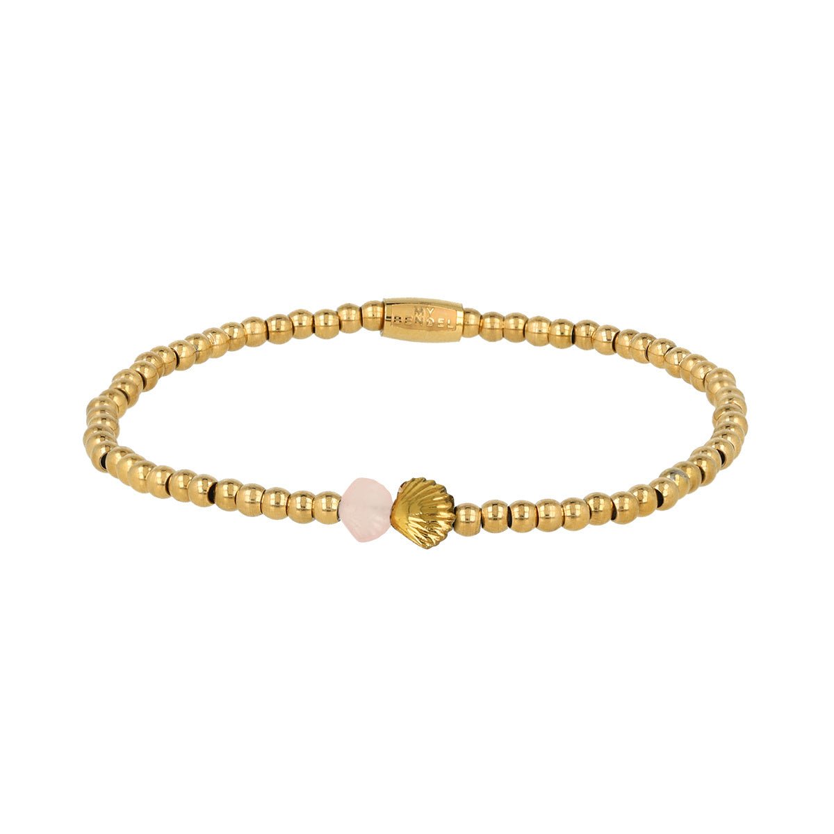 Rose Quartz Armband met Gouden Kralen en Schelp - My Bendel
