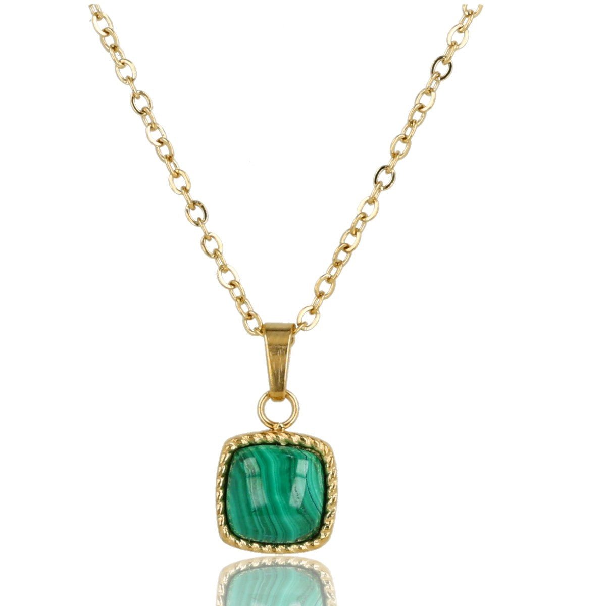 Gouden ketting met vierkante Malachite hanger - My Bendel