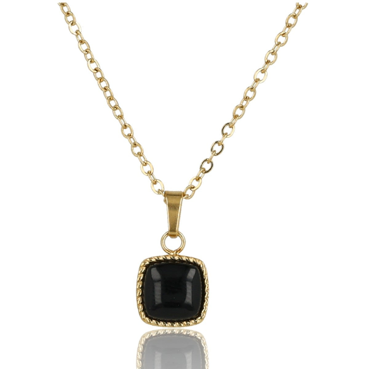 Gold Chain with Square Onyx Pendant