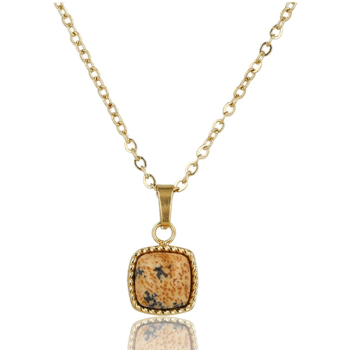 Ketting met vierkante Picture Jasper edelsteen hanger - My Bendel