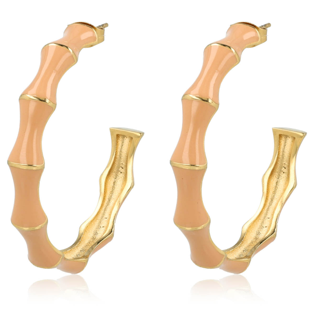 Statement epoxy earrings in bamboo style - gold-colored & pink