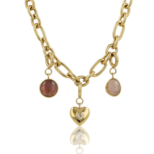 Set delicate necklace with charms - lucky heart and gemstones