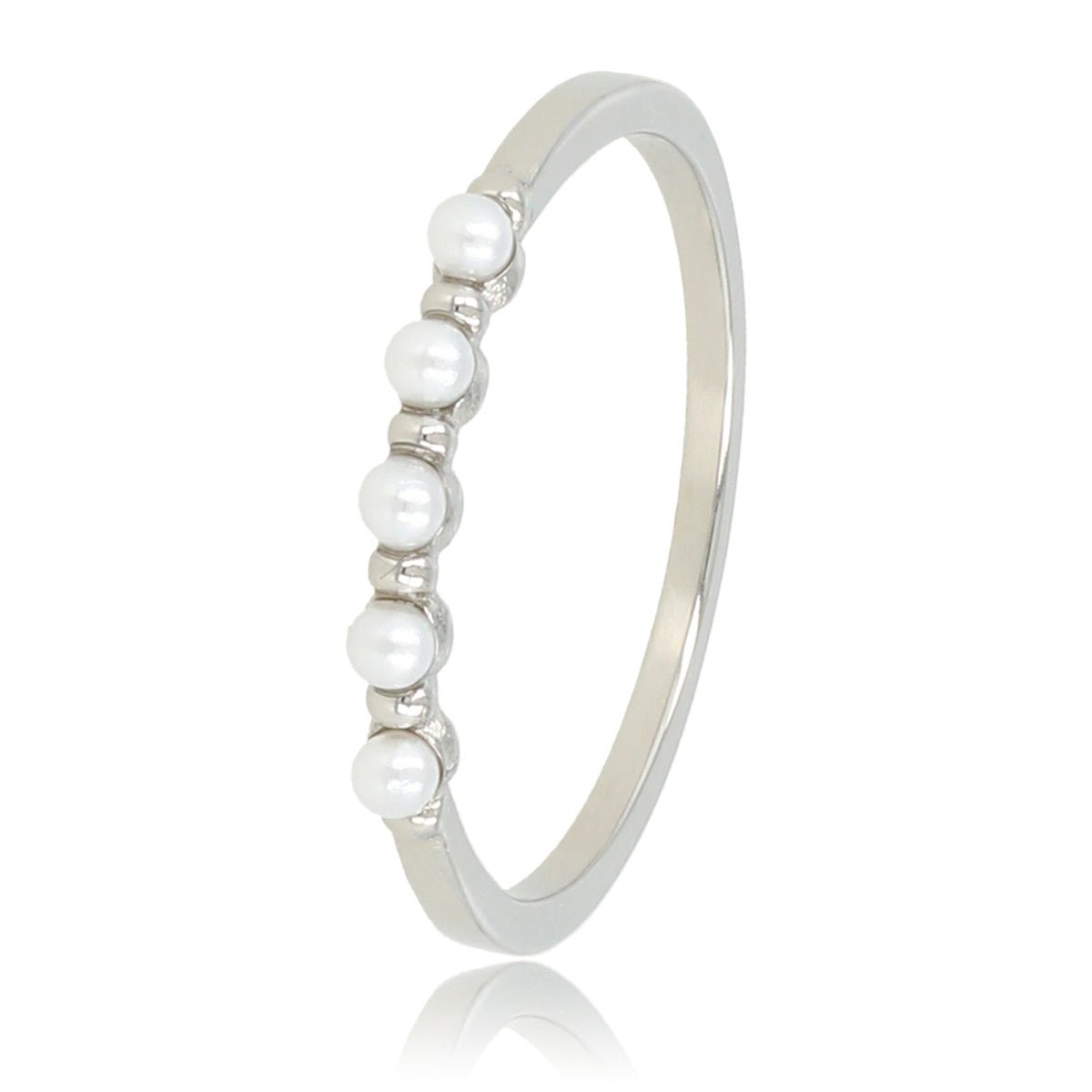 Minimalistische zilveren ring - kleine witte parels - My Bendel