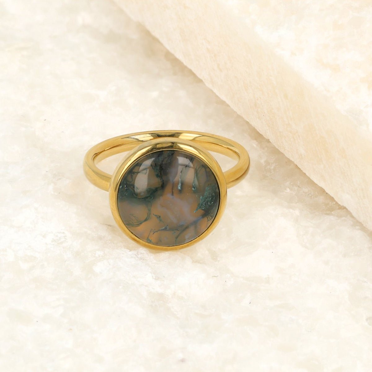 Moderne Gouden Ring met Donkergroene Moss Agate Edelsteen - My Bendel