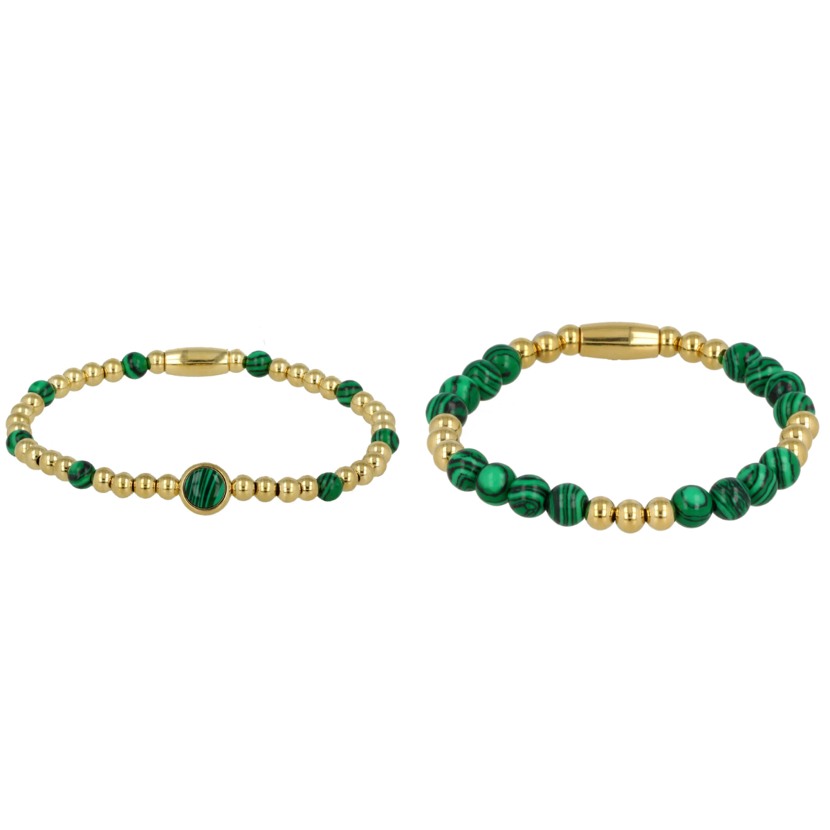Goldene Armbänder Set mit Malachit Edelsteinen