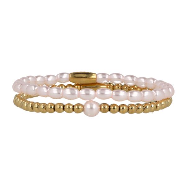 Roze Parel Armbanden Set - Liefde & Vriendschap