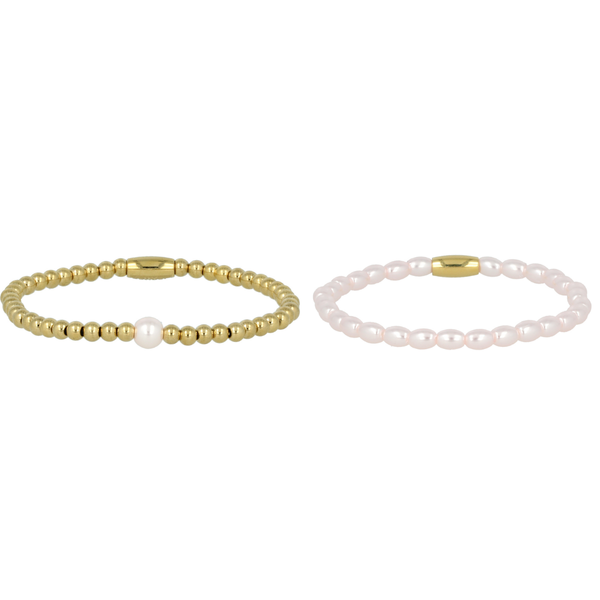 Roze Parel Armbanden Set - Liefde & Vriendschap
