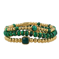 Gouden armbanden set met Malachite edelstenen