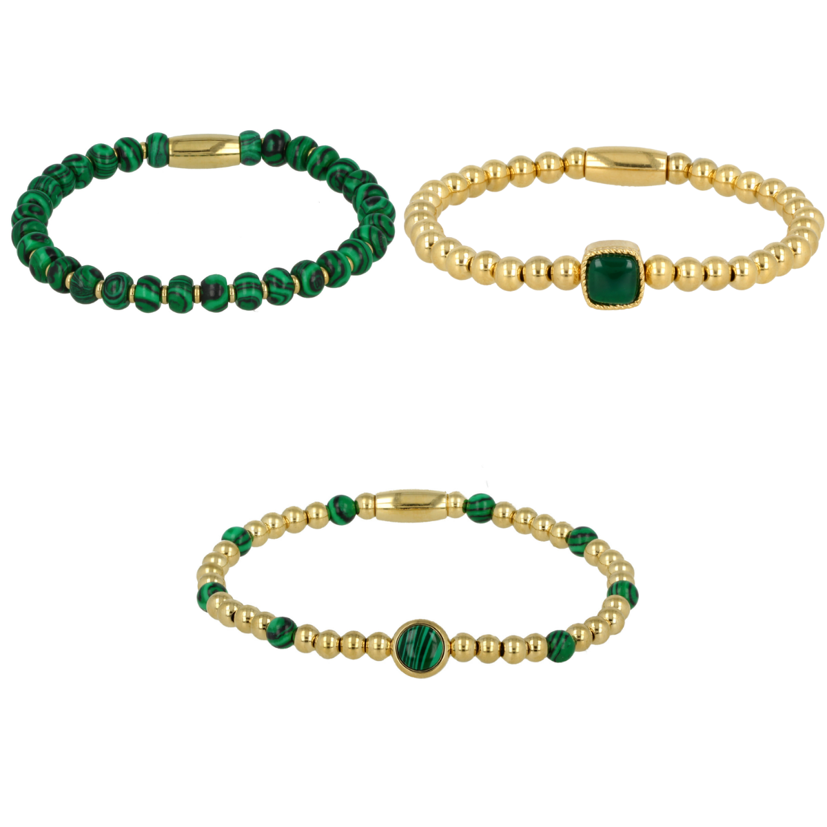 Gouden armbanden set met Malachite edelstenen