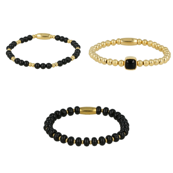Onyx Armbanden Set - Gouden Edelstenen Sieraden