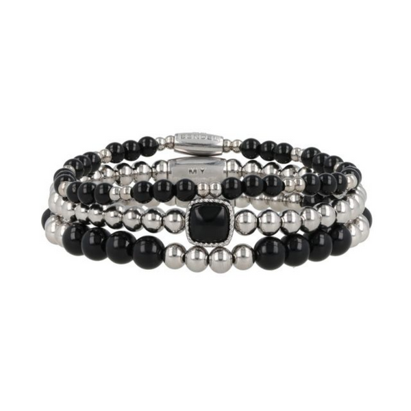 Onyx Armbanden Set - Silber & Edelsteinkugeln