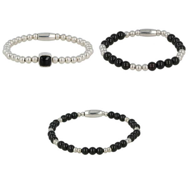 Onyx Armbanden Set - Silber & Edelsteinkugeln
