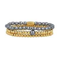 Gouden Armbanden Set met Zwarte Parel Kralen