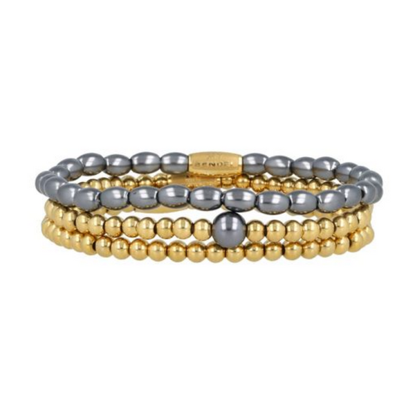 Gouden Armbanden Set met Zwarte Parel Kralen
